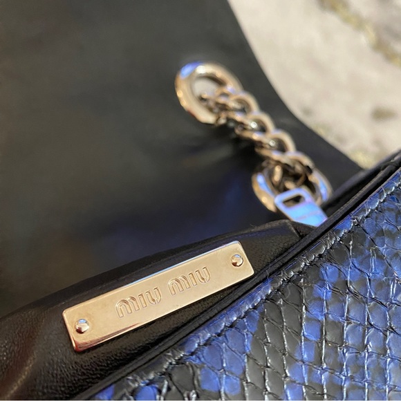 Miu Miu Club  Blue  Python Chain Flap Bag, - Picture 9 of 12